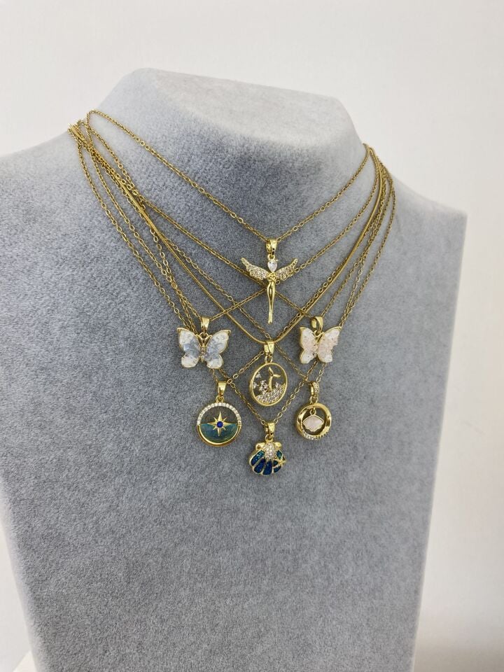 Mavi Taş Kelebek Kolye