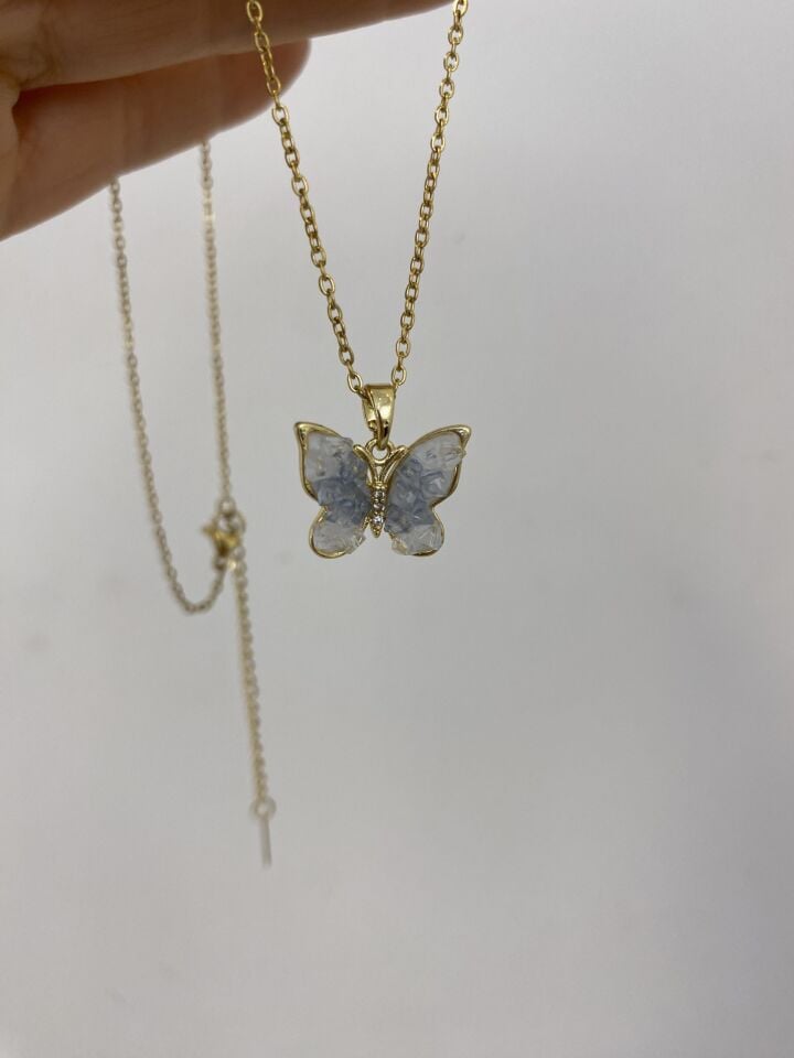 Mavi Taş Kelebek Kolye