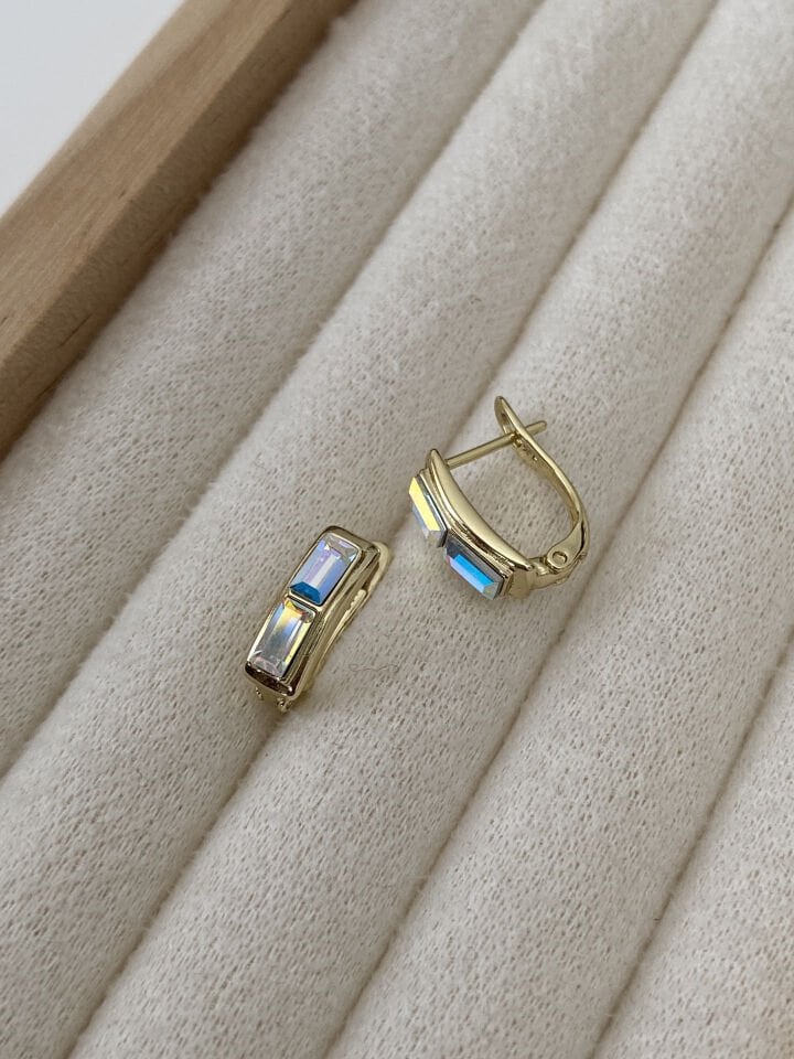 ''Özel Seri'' Çift Dikdörtgen Swarovski Taşlı Halka Küpe