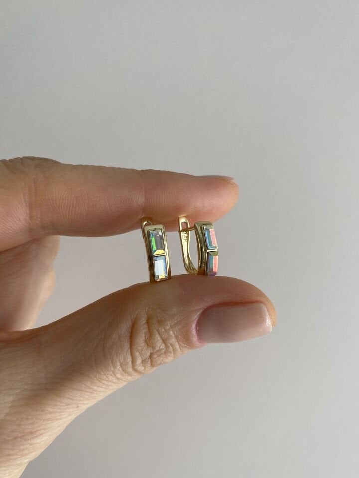 ''Özel Seri'' Çift Dikdörtgen Swarovski Taşlı Halka Küpe