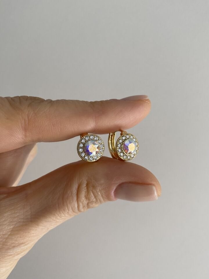 Özel Seri Yuvarlak Swarovski Taşlı Gömme Zirkon Detaylı Halka Küpe (İç çapı: 1,1cm)