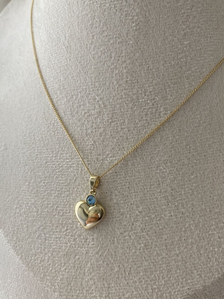 ''Özel Seri'' Swarovski Mavi Taşlı Kalp Kolye (45cm)