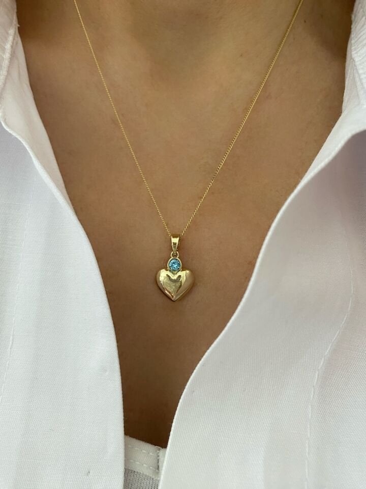 Özel Seri Swarovski Mavi Taşlı Kalp Kolye (45cm)