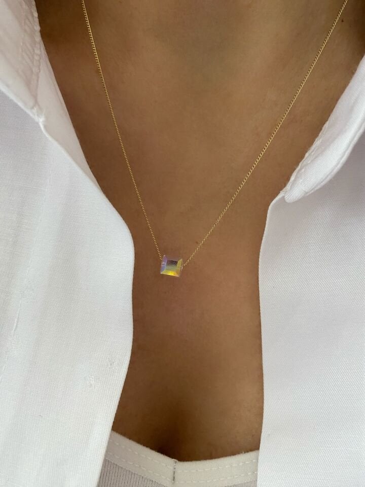 ''Özel Seri'' Swarovski Taş Küp Kolye (45cm)