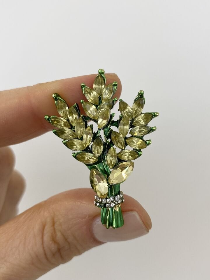 Sarı Kristal Taşlı Demet Çiçek Broş