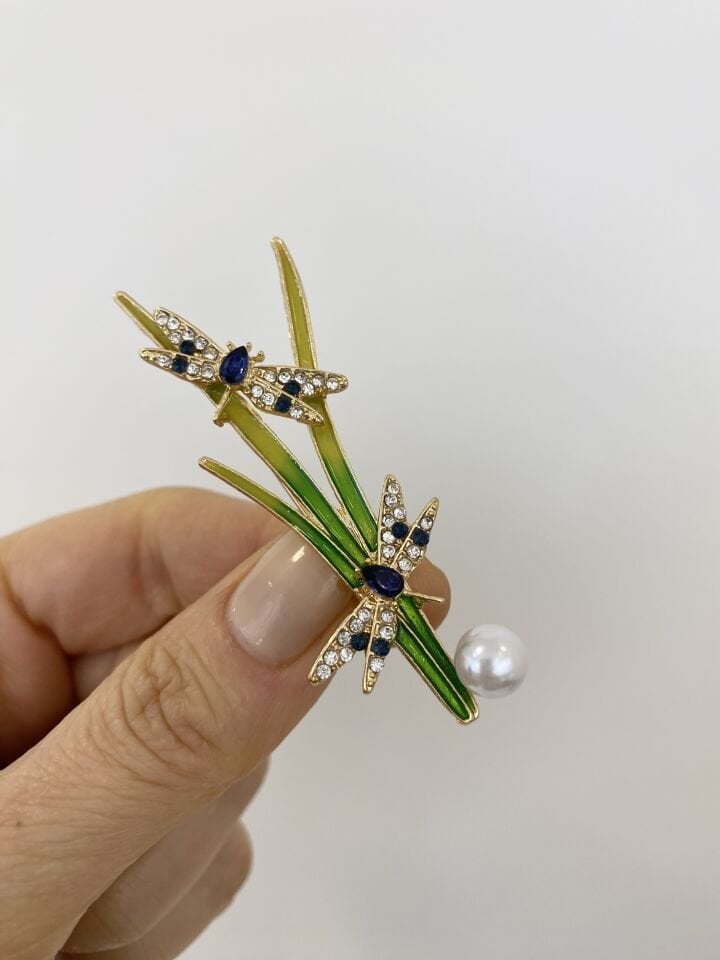 Lacivert Taşlı İkili Kelebek Detaylı Broş