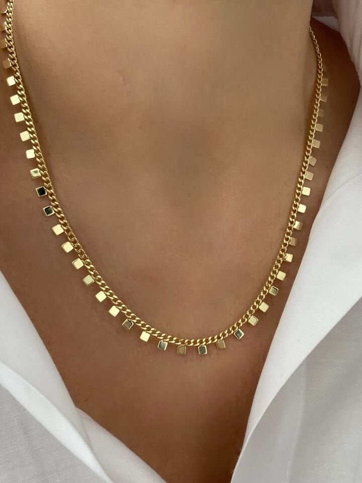 Tamtur Minimal Kare Pul Kolye (45cm+5cm ek)