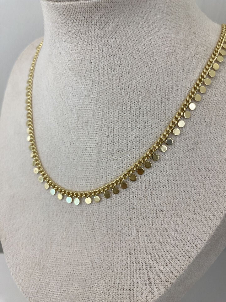 Altın Kaplama Tamtur Minimal Yuvarlak Pul Kolye (45cm+5cm ek)