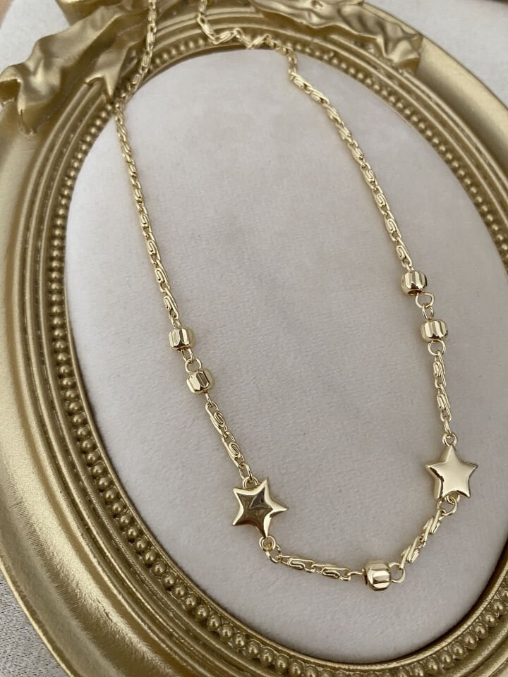 Topçuk Detaylı Yıldızlı İnce Kral Zincir Kolye (40cm+5cm ek)