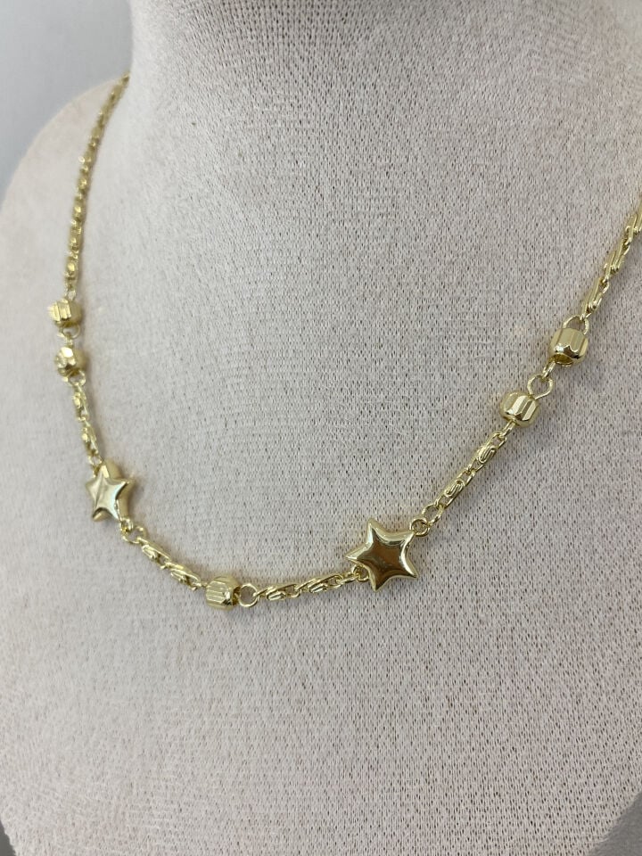 Topçuk Detaylı Yıldızlı İnce Kral Zincir Kolye (40cm+5cm ek)