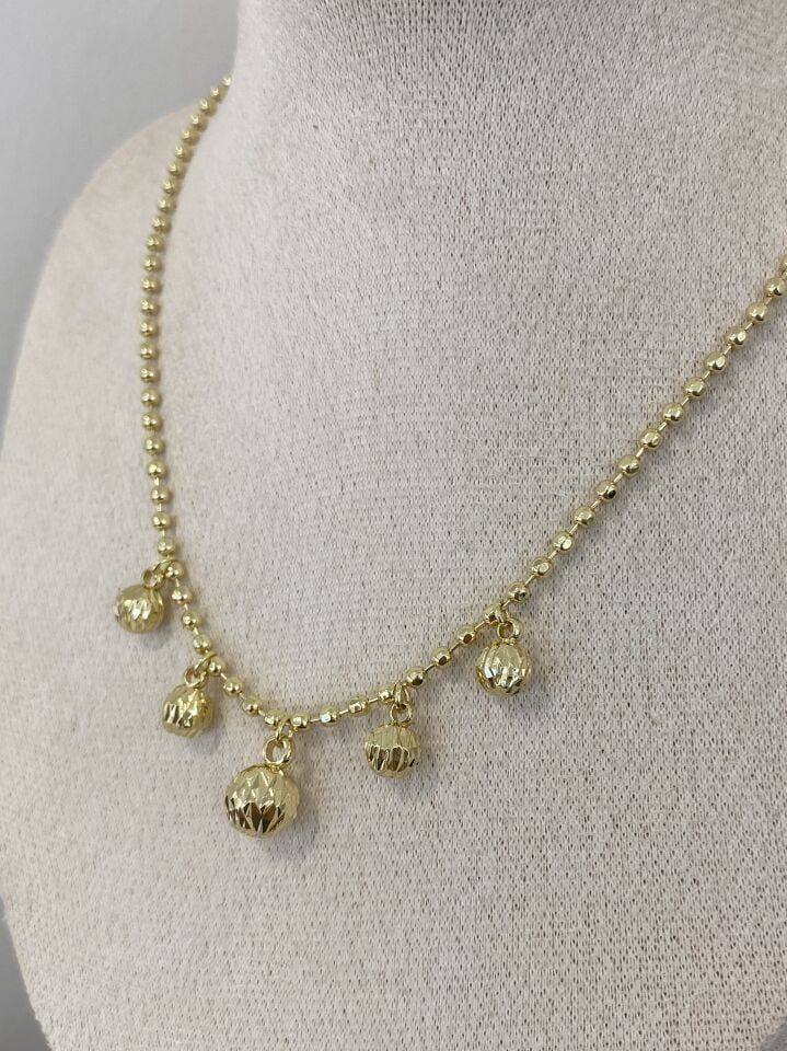 Topçuk Zincirli Lazer Kesim Küre Detaylı Kolye (40cm+5cm ek)