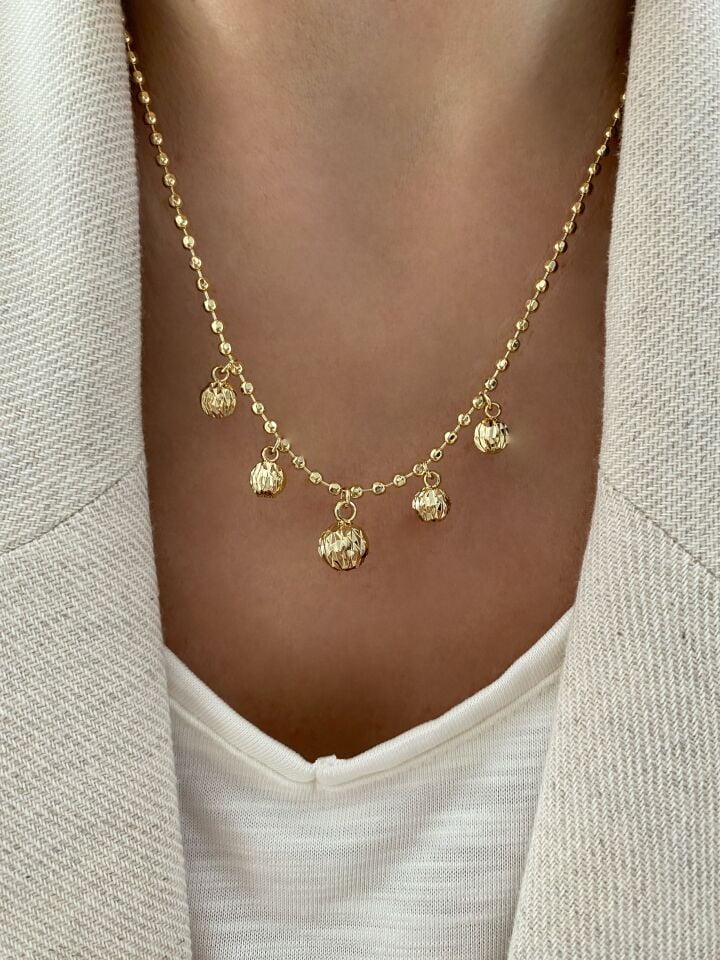 Topçuk Zincirli Lazer Kesim Küre Detaylı Kolye (40cm+5cm ek)