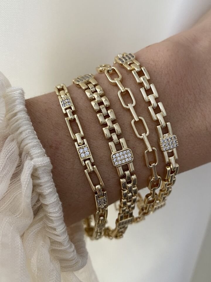 Gömme Taşlı Geometrik Zincir Model Bileklik (17cm+ek)