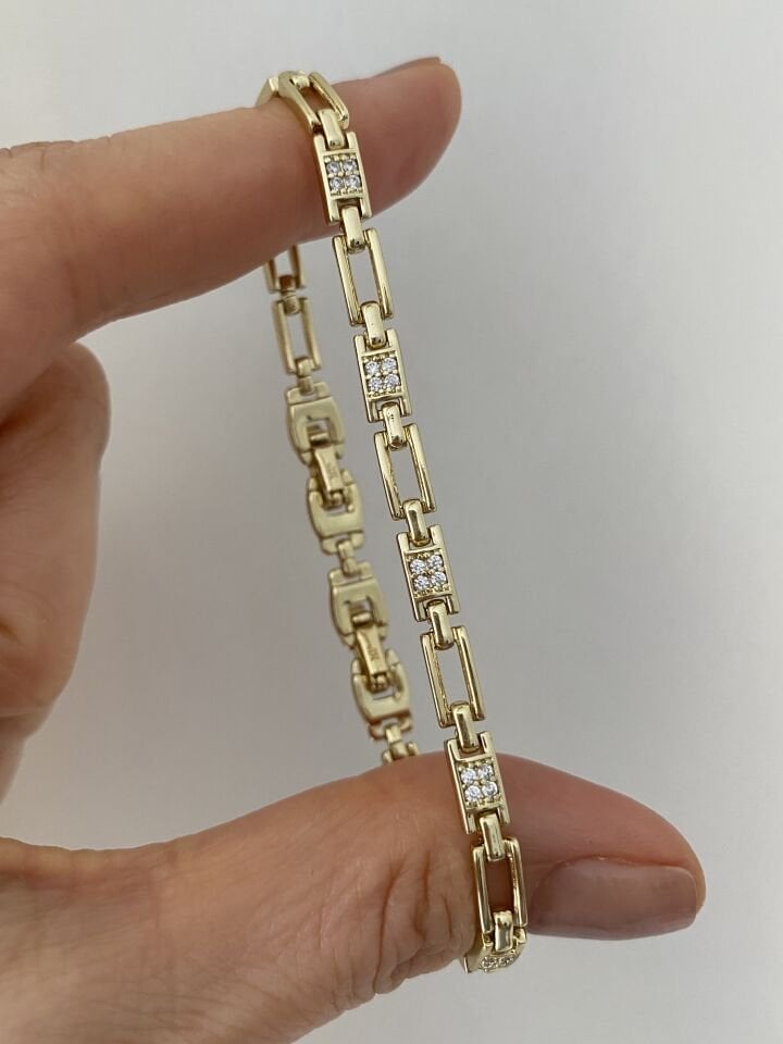 Gömme Taşlı Geometrik Zincir Model Bileklik (17cm+ek)