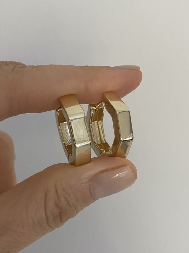 ''Özel Seri'' Yansımalı Sekizgen Model Plaka Halka Küpe (1,7cm iç boy)