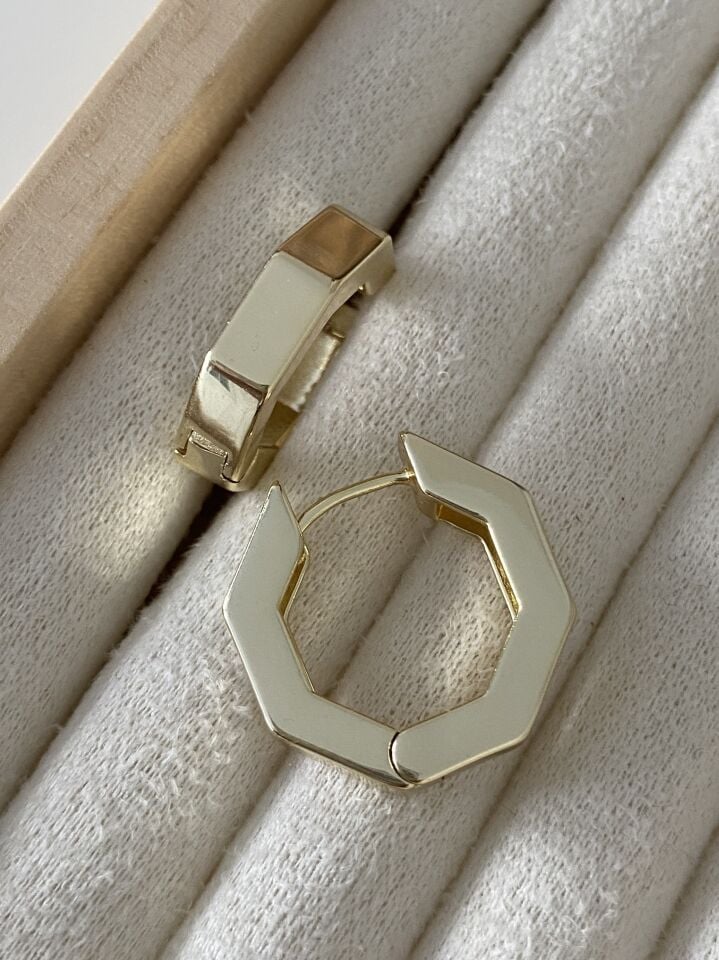 ''Özel Seri'' Yansımalı Sekizgen Model Plaka Halka Küpe (1,7cm iç boy)