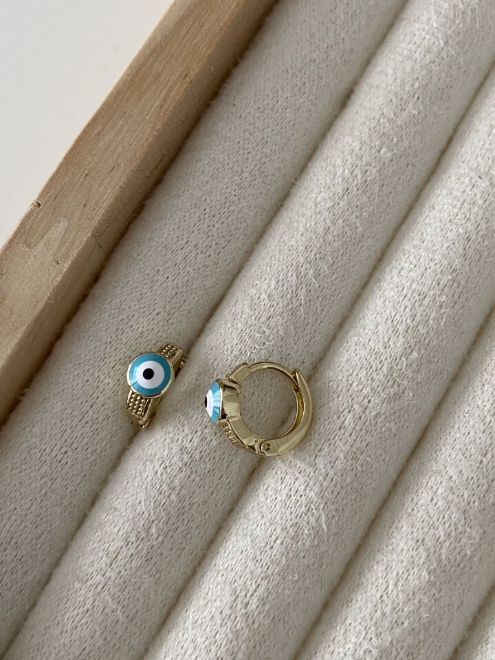 Özel Seri Çocuk Mavi Göz Halka Küpe (İç çapı: 0,9cm)