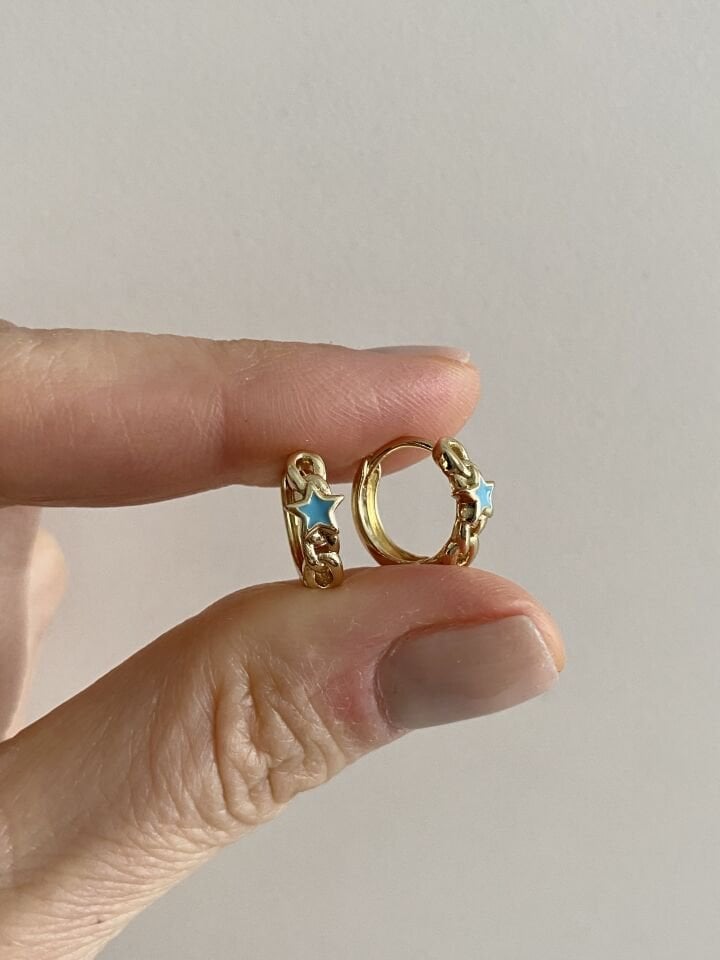 ''Özel Seri'' Çocuk Mavi Yıldızlı Halka Küpe (1cm iç çap)