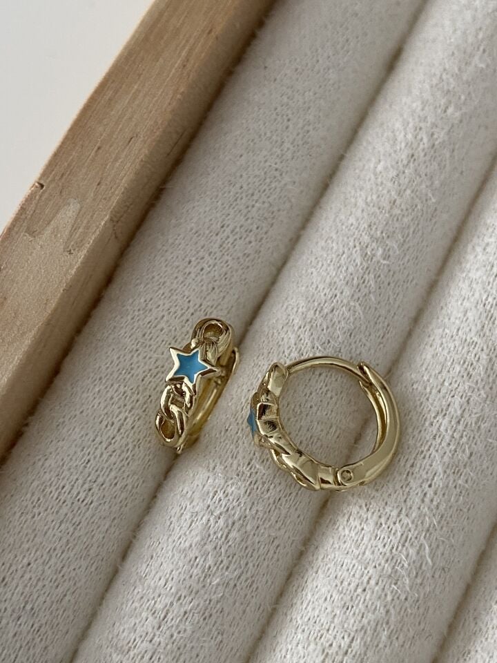 ''Özel Seri'' Çocuk Mavi Yıldızlı Halka Küpe (1cm iç çap)