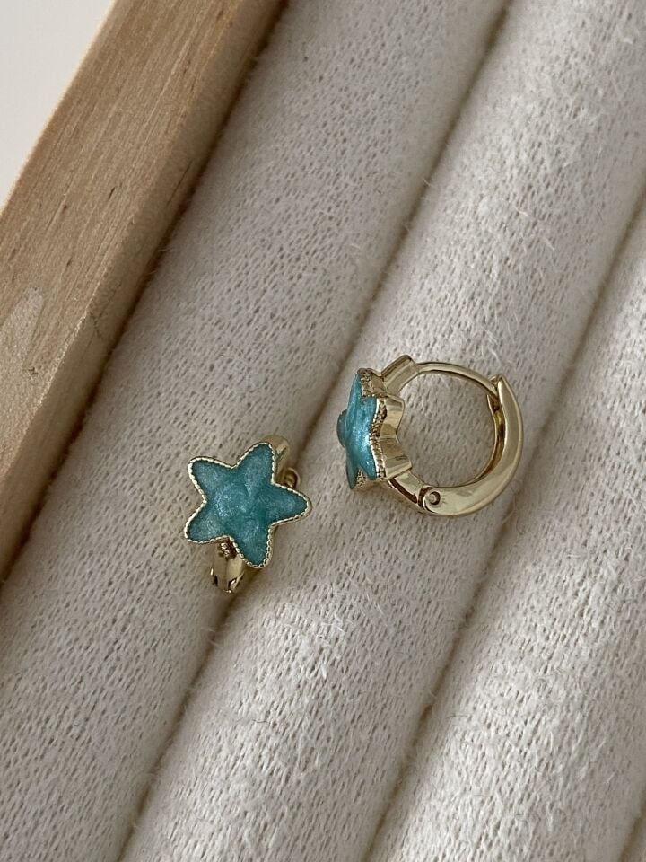 ''Özel Seri'' Çocuk Mavi Yıldız Halka Küpe (8mm iç çap)