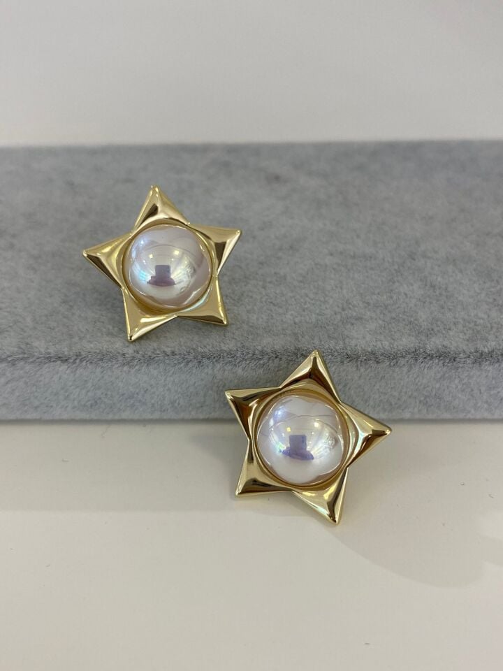 İncili Yıldız Küpe