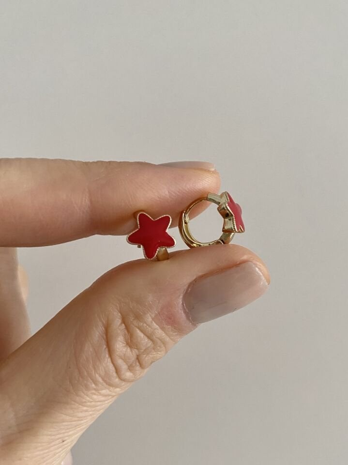 ''Özel Seri'' Çocuk Kırmızı Yıldız Halka Küpe (8mm iç çap)