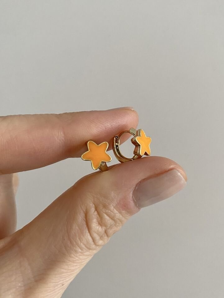 ''Özel Seri'' Çocuk Turuncu Yıldız Halka Küpe (8mm iç çap)