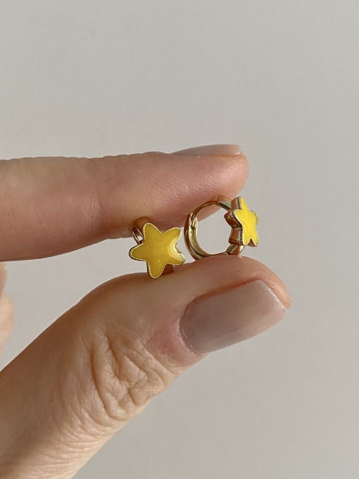 ''Özel Seri'' Çocuk Sarı Yıldız Halka Küpe (8mm iç çap)