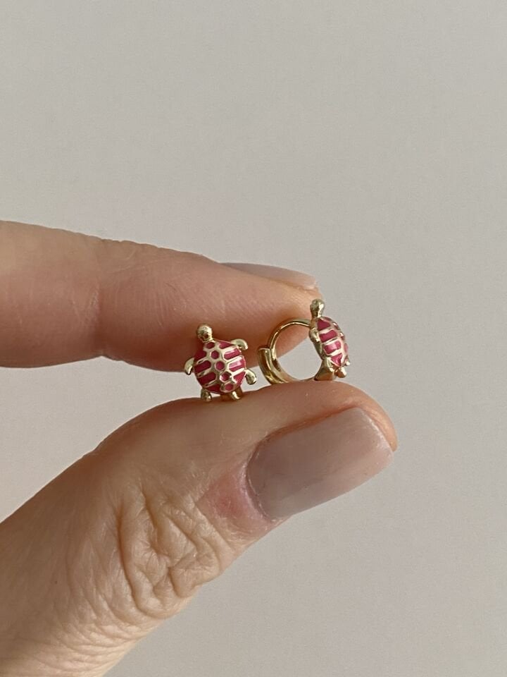 ''Özel Seri'' Çocuk Pembe Kaplumbağa Halka Küpe (6mm iç çap)