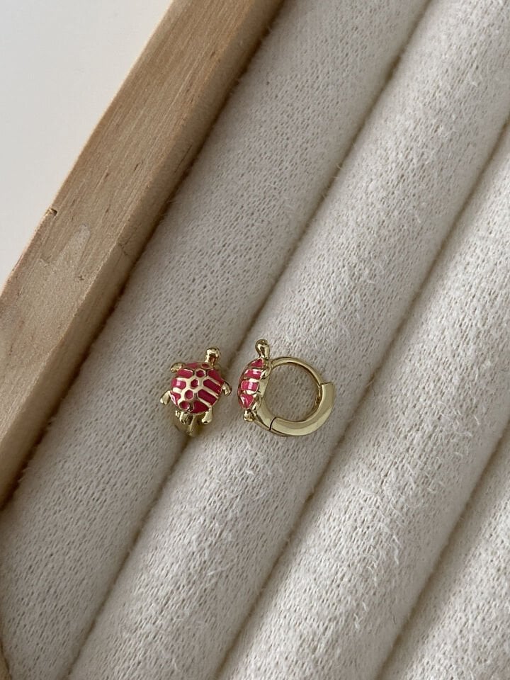 ''Özel Seri'' Çocuk Pembe Kaplumbağa Halka Küpe (6mm iç çap)