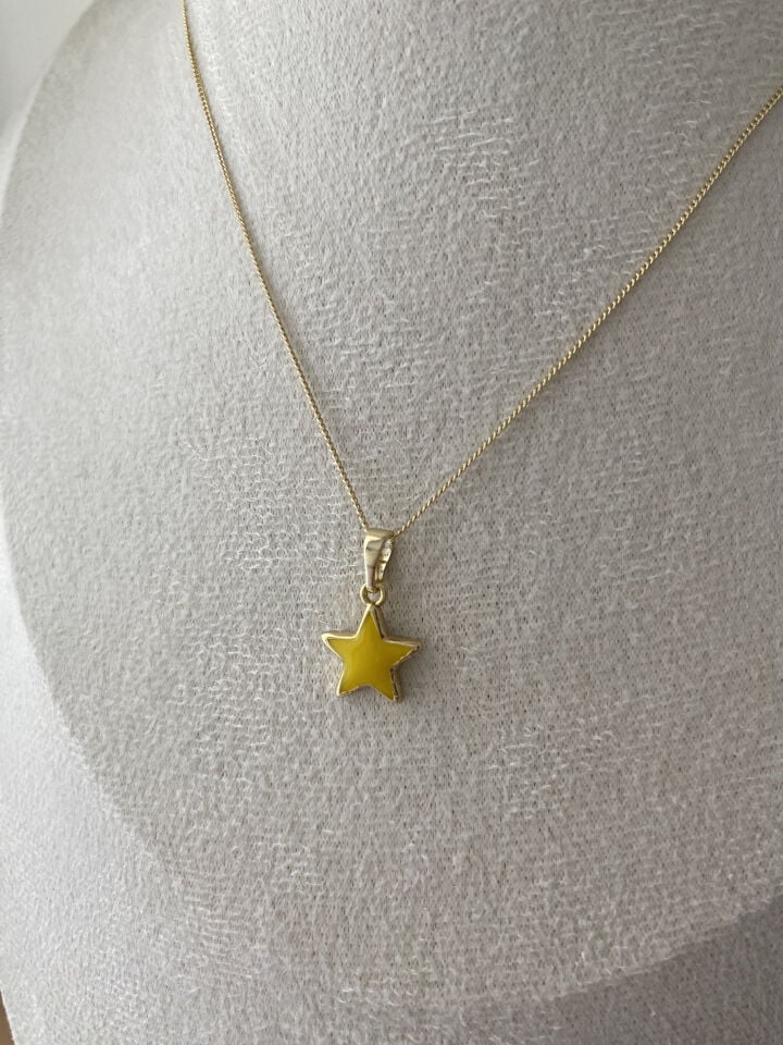 ''Özel Seri'' Minimal Mineli Sarı Yıldız Kolye (45cm)