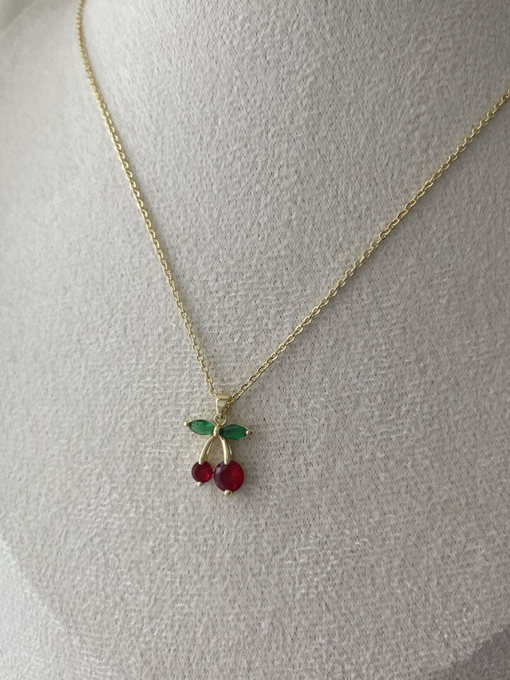 ''Özel Seri'' Zirkon Taşlı Kiraz Kolye (45cm)