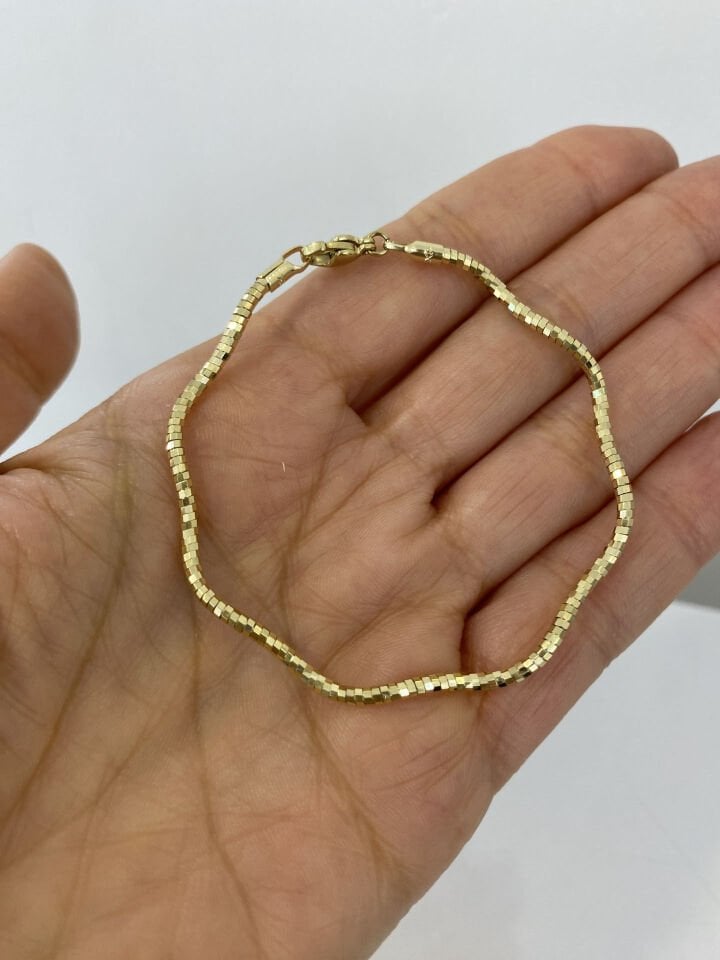 14K Pırıltılı Zigzag Tel Bileklik (XP 17cm)