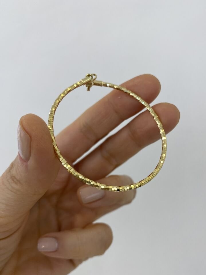 14K Pırıltılı Düz Tel Bileklik (XP 17cm)