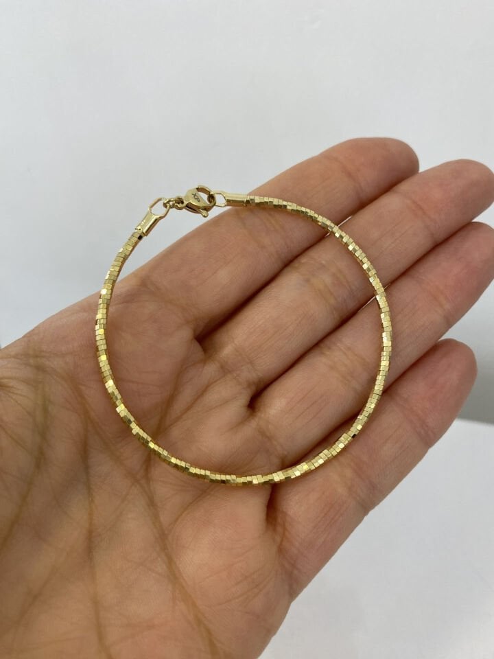14K Pırıltılı Düz Tel Bileklik (XP 17cm)