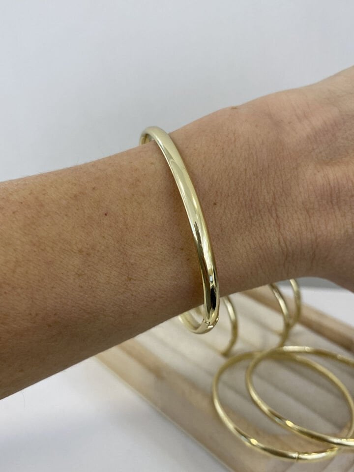 14K İnce Bombeli Kelepçe Bilezik (XP 57mm)