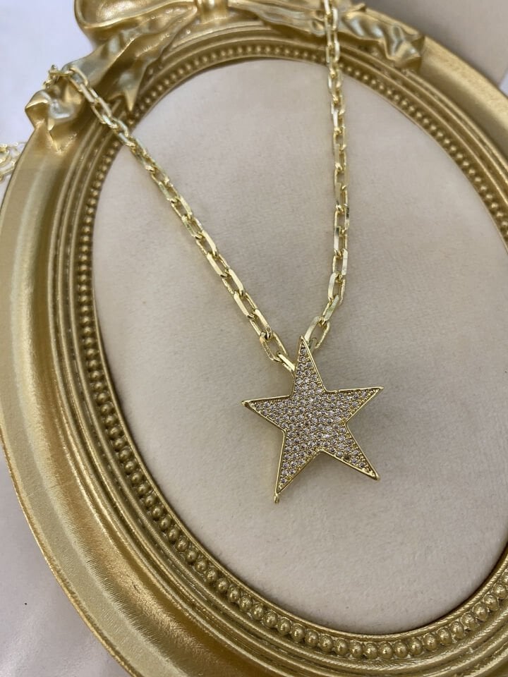 Gömme Taşlı Yıldız Kolye (40cm)