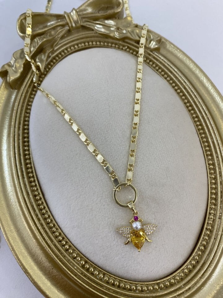 Kraliçe Arı Detaylı Zincir Kolye (50cm+5cm ek)