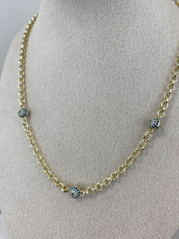 Üçlü Küre Nazar Boncuklu Kolye (45cm+5cm ek)