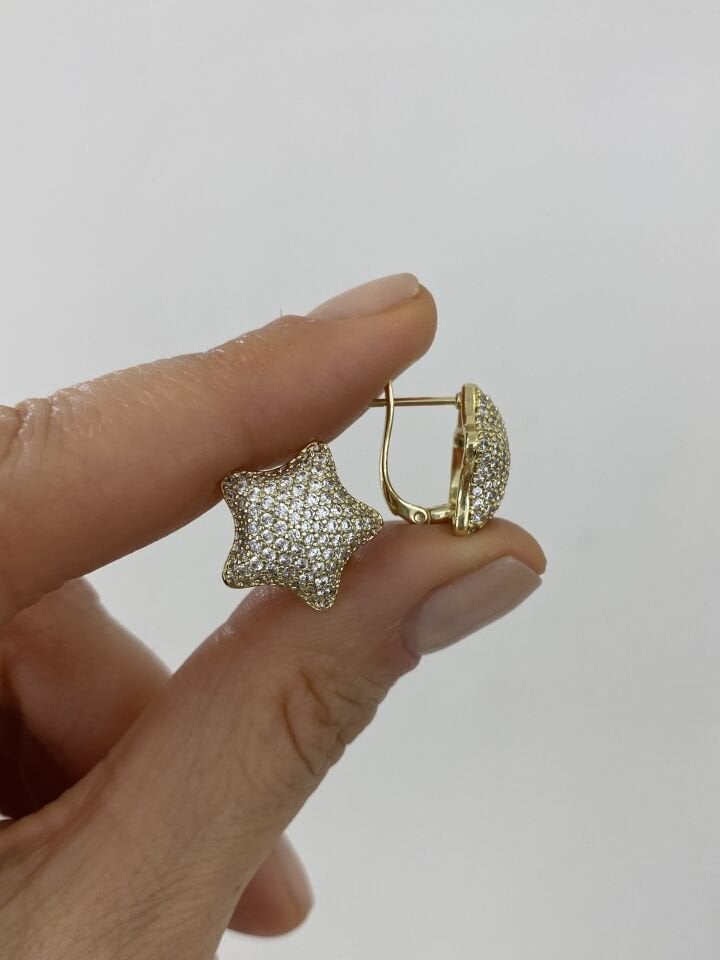 Bombeli Gömme Taşlı Deniz Yıldızı Halka Küpe