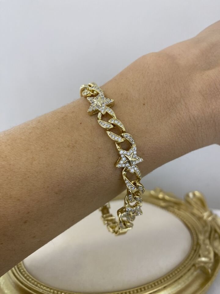 Gömme Taşlı Yıldız Gurmet Bileklik (17cm+ek)