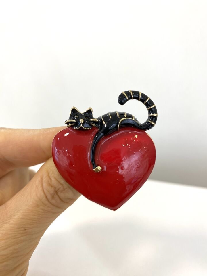 Siyah Kedili Kalp Broş