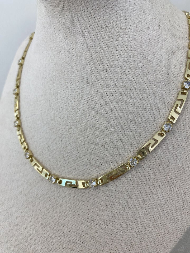 Tam Tur Taşlı Greek Model Kolye (45cm)