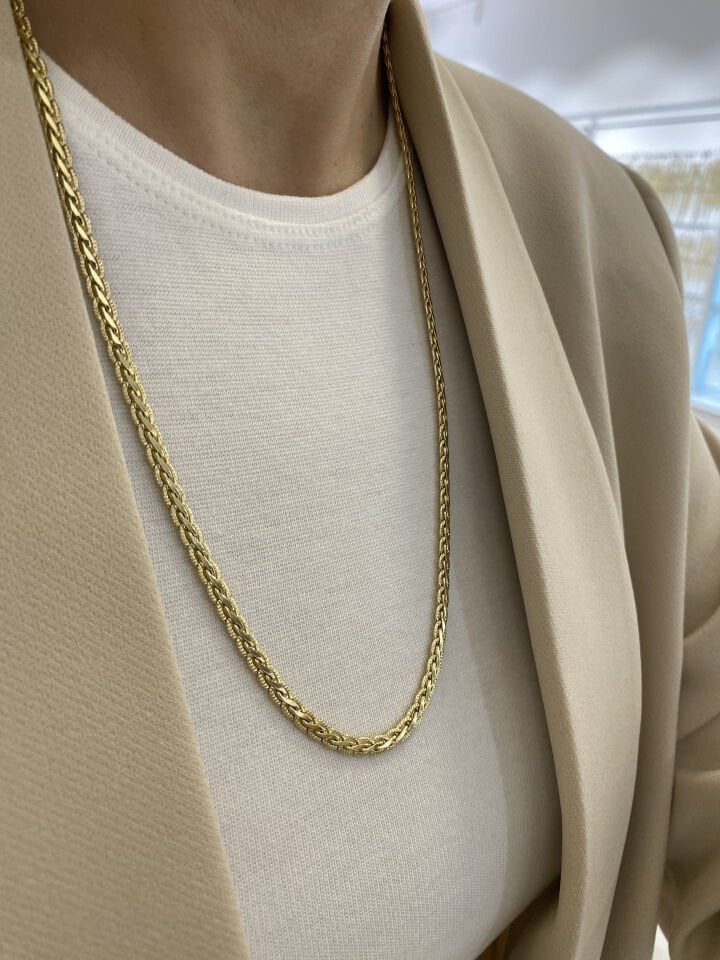 Yassı Lazer Kesim Çerçeveli Örgü Zincir Kolye (60cm)