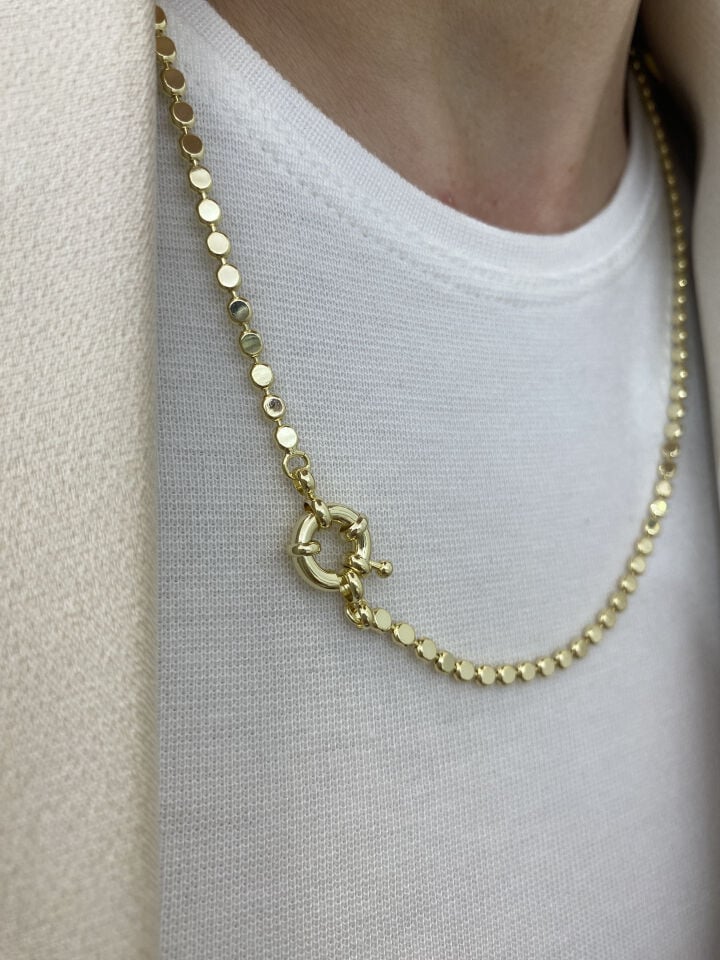 Gemici Kilit Detaylı Ezme Zincir Kolye (50cm)