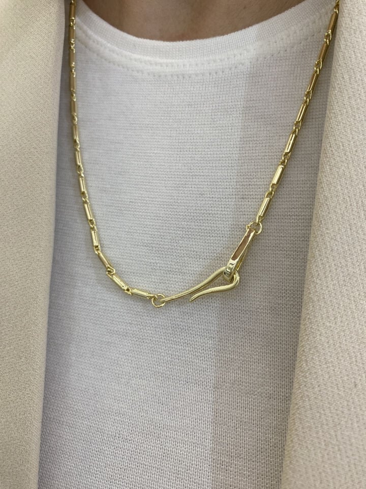 Özel Seri Çengel Kilit Detaylı Çubuk Zincir Kolye (50cm+5cm ek)