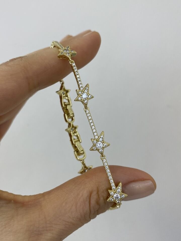 Taşlı Asimetrik Yıldız Geçidi Bileklik (17cm+ek)