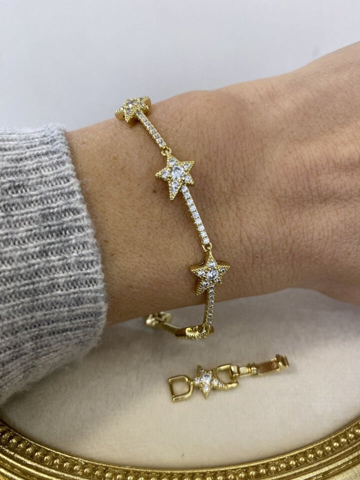 Taşlı Asimetrik Yıldız Geçidi Bileklik (17cm+ek)