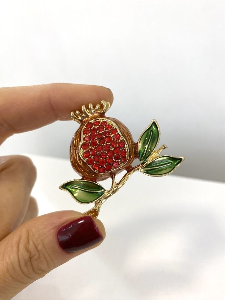 Kırmızı Taşlı Nar Broş