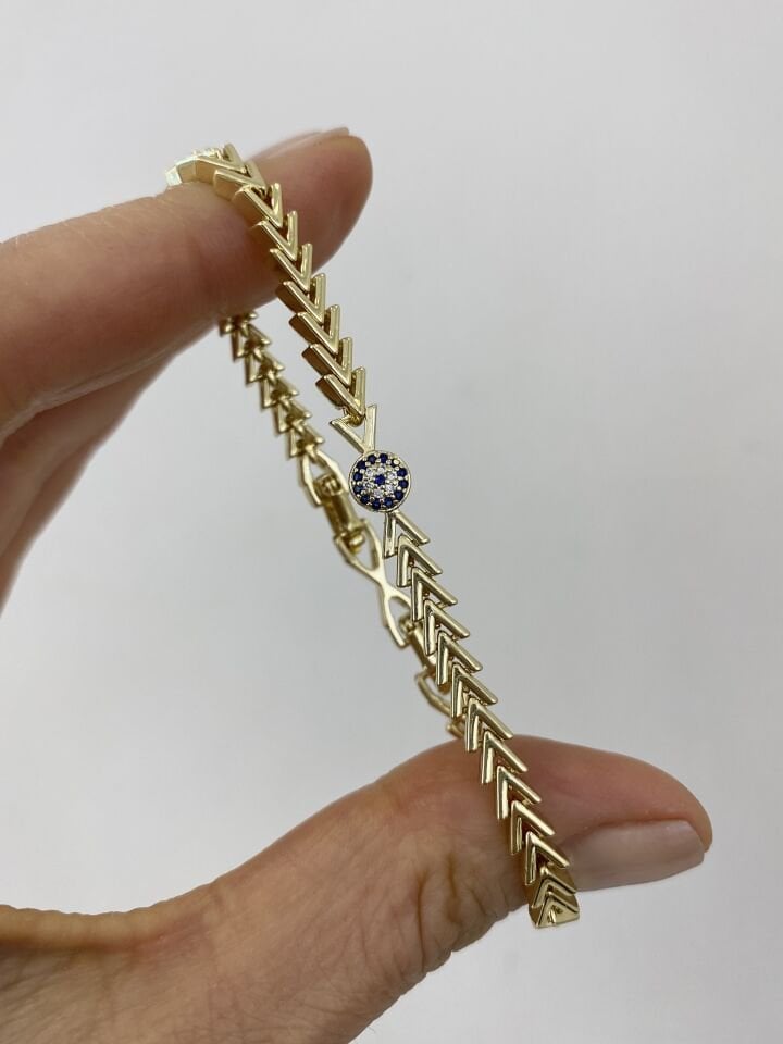 Nazar Boncuk Detaylı Balık Sırtı Model Bileklik (17cm+ek)